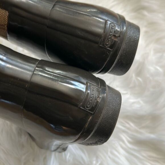 Coach Womens Brown Beige Logo Lace-Up Round Toe Rain Boots Size 6B - Picture 4 of 7